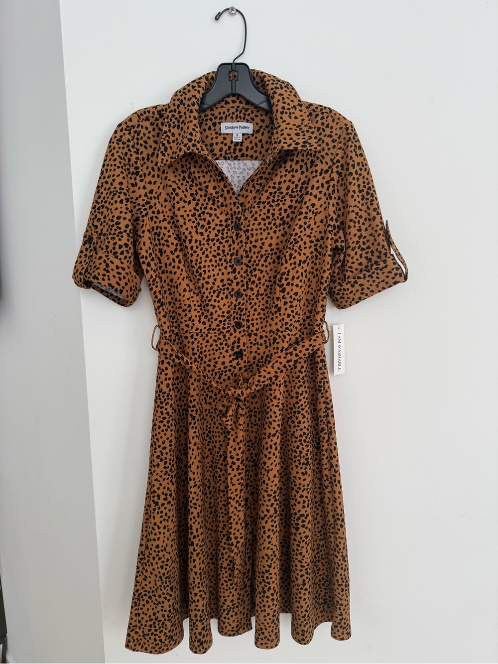 Shelby & Palmer Cognac and Black Leopard-Print Shirt Dress